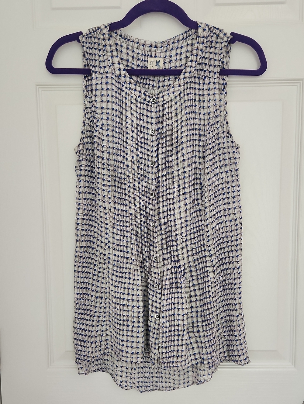 Sleeveless Button-Front Camisole in Blue and White